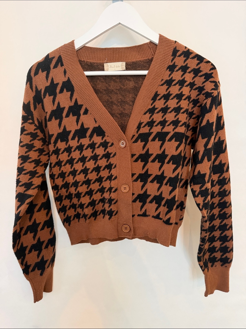 Altar'd State Black & Brown Houndstooth V-Neck Cardigan